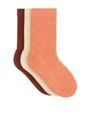 Rib Knit Socks, 3 Pairs - Orange