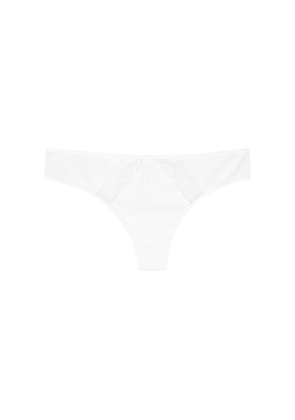Wacoal Lisse White Stretch-cotton Thong, Thong, Lined At The Base - L