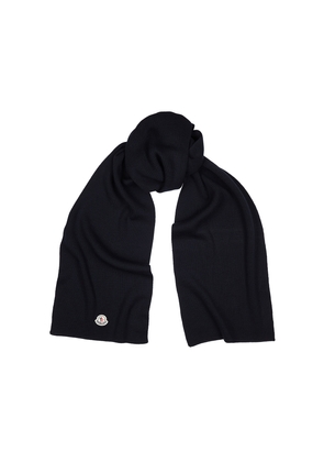 Moncler Navy Logo Wool Scarf, Scarf, Wool, Navy, Knitted, Hand Wash - Blue