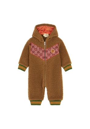 Gucci Kids Brown Logo Hooded Fleece Babygrow - Multicoloured