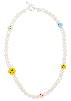 Chained & Able Bad Kid Smile Faux Pearl Necklace - Silver