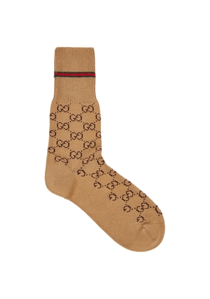 Gucci Brown GG-intarsia Cotton-blend Socks - One Size