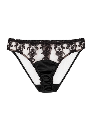Fleur OF England Onyx Embroidered Tulle Briefs - Black - L