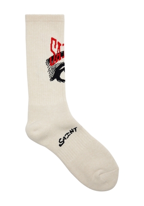 Saint Mxxxxxx Logo-intarsia Cotton-blend Socks - Ecru - One Size