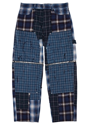 Givenchy Patchwork Checked Wide-leg Jeans - Blue - 32 (W32 / M)