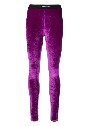 TOM FORD velvet-effect logo-waistband leggings - Purple