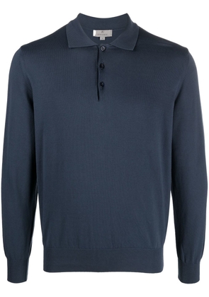 Canali long-sleeved knit polo jumper - Blue