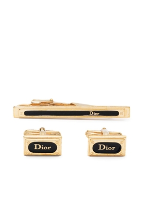 Christian Dior 1980s pre-owned logo-stamp cufflinks and tie clip set - Gold