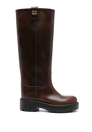 Miu Miu 55mm fumé leather boots - Brown