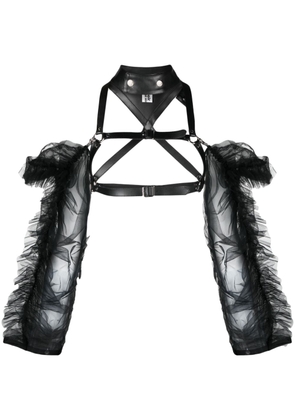 Noir Kei Ninomiya tulle-sleeve leather harness top - Black