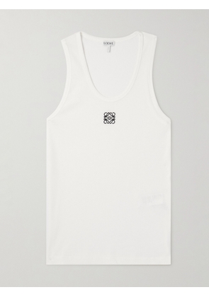 LOEWE - Logo-Embroidered Ribbed Stretch-Cotton Tank Top - Men - White - XXS