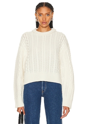 RE/DONE Crewneck Cable Pullover in Ivory - Ivory. Size L (also in M, S, XS).