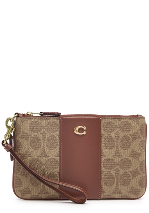 Coach Monogrammed Coated Canvas Pouch, Canvas Bag, tan