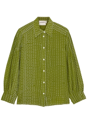 Lovebirds Printed Silk Shirt - Olive - XL (UK18)