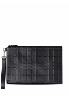 Burberry embossed check leather pouch - Black