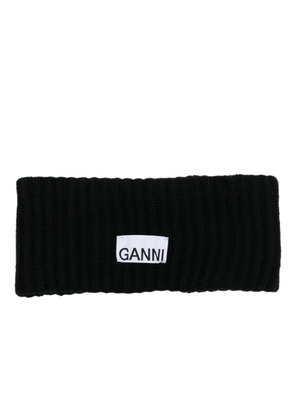 GANNI logo-patch ribbed-knit headband - Black
