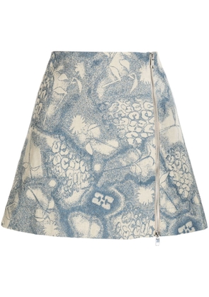 GANNI Brocade zip-up A-line skirt - Blue