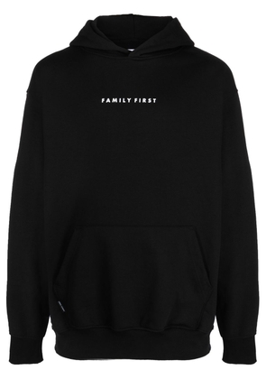 Family First logo-print longsleeved cotton hoodie - Black