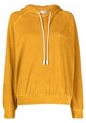 Sunnei velvet logo-embroidered hoodie - Yellow