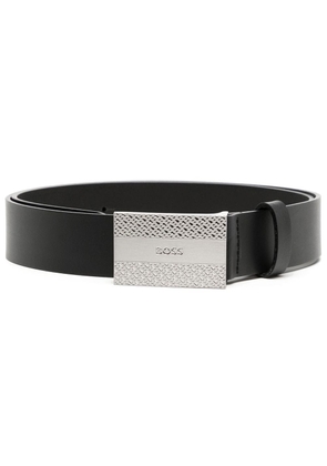 BOSS leather engraved-logo belt - Black