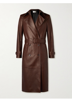 SAINT LAURENT - Double-Breasted Leather Trench Coat - Men - Brown - IT 48