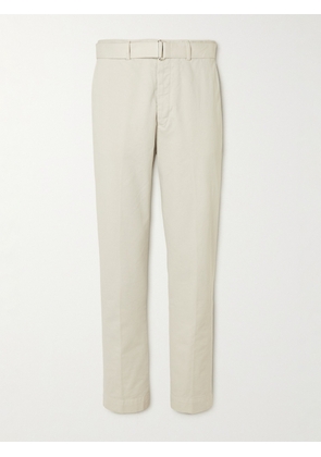 Officine Générale - Straight-Leg Belted Cotton-Twill Trousers - Men - Neutrals - UK/US 28