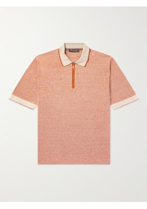 Loro Piana - Slim-Fit Striped Silk and Linen-Blend Polo Shirt - Men - Orange - IT 48