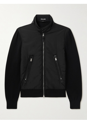 TOM FORD - Leather-Trimmed Nylon and Merino Wool Harrington Jacket - Men - Black - IT 44