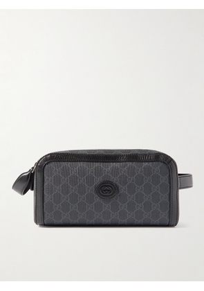 Gucci - Ophidia Leather-Trimmed Logo-Jacquard Coated-Canvas Wash Bag - Men - Black
