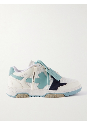Off-White - Slim Out of Office Suede-Trimmed Leather and Mesh Sneakers - Men - Blue - EU 39