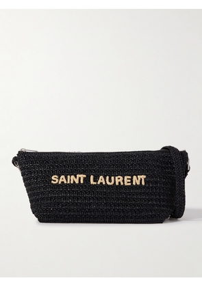 SAINT LAURENT - Logo-Embroidered Raffia Messenger Bag - Men - Black