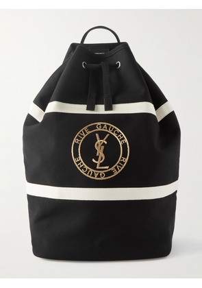SAINT LAURENT - Herringbone-Trimmed Logo-Embroidered Twill Bucket Bag - Men - Black