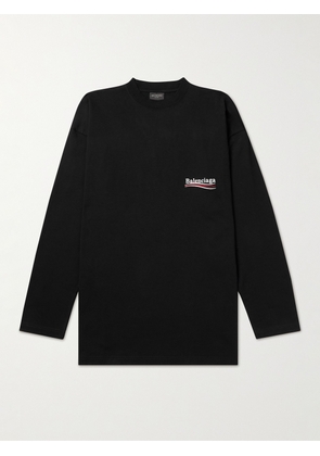 Balenciaga - Logo-Embroidered Cotton-Jersey T-Shirt - Men - Black - 1