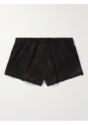 Balenciaga - Straight-Leg Distressed Bleached Cotton-Jersey Shorts - Men - Black - XS