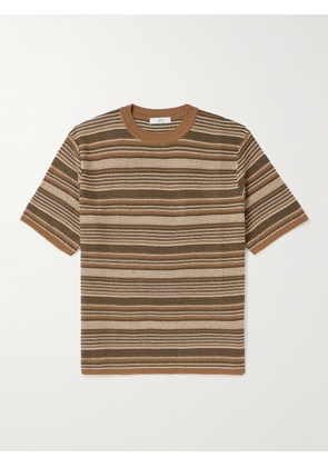 Mr P. - Striped Crochet-Knit Cotton T-Shirt - Men - Brown - XS