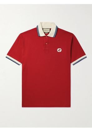 Gucci - Logo-Appliquéd Stretch-Cotton Piqué Polo Shirt - Men - Red - S