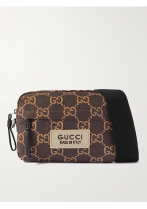 Gucci - Leather-Trimmed Monogrammed Ripstop Messenger Bag - Men - Brown