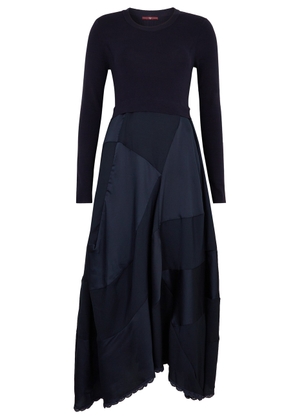 High Entice Knitted and Satin Midi Dress - Navy - XL