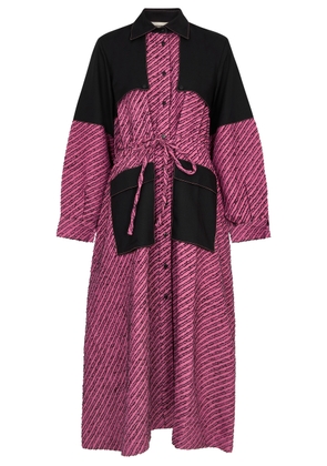 Lovebirds Striped Panelled Wool Midi Shirt Dress - Pink - L
