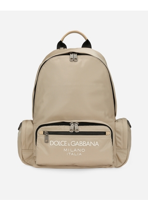 Dolce & Gabbana Nylon Backpack With Rubberized Logo - Man Backpacks And Fanny Packs Beige Nylon Onesize