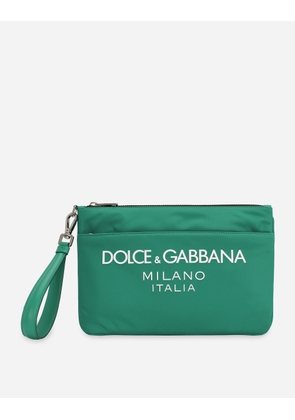 Dolce & Gabbana Nylon Pouch With Rubberized Logo - Man Briefcase And Clutches Green Nylon Onesize