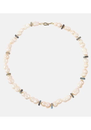 Ileana Makri 9kt gold pearl beaded necklace with labradorites