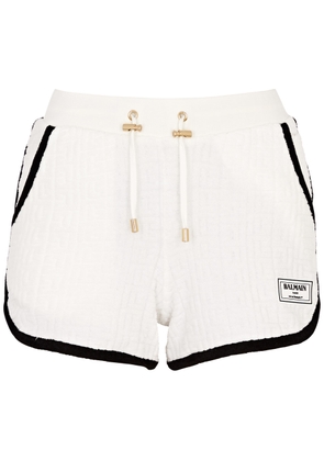 Balmain Monogrammed Terry Cotton Shorts, Shorts, White And Black - 8