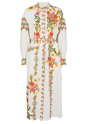 Borgo DE Nor Camilla Floral-print Linen Midi Dress - White - 16