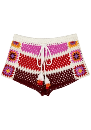 Farm Rio Patchwork Crochet Shorts , Dress, Floral Intarsia - Multicoloured - S