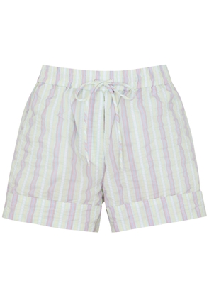 Ganni Striped Seersucker Shorts - White - 6
