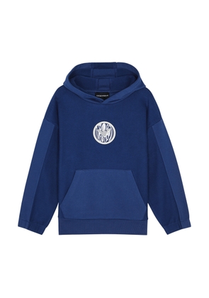 Emporio Armani Kids Logo Hooded Cotton-blend Sweatshirt (6-16 Years) - Blue