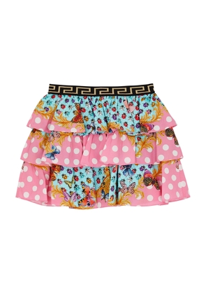 Versace Kids Vacanza Printed Tiered Cotton Skirt (8-12 Years) - Multicoloured