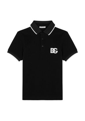Dolce & Gabbana Kids Logo-embroidered Piqué Cotton Polo Shirt - Black