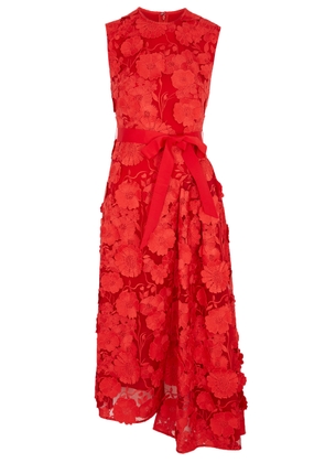 Huishan Zhang Aster Floral-appliqué Tulle Dress - Red - 6 (UK 6 / XS)